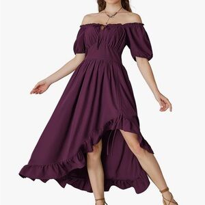 Chic Off-Shoulder Midi Dress in Deep Purple